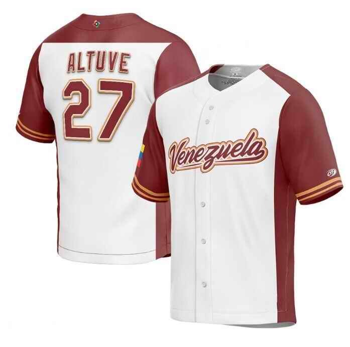 Men's Venezuela Baseball #27 Jos' Altuve 2023 White World Baseball Classic Stitched Jersey