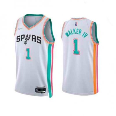 Men's San Antonio Spurs #1 Lonnie Walker IV 2021/22 White City Edition Stitched Jersey