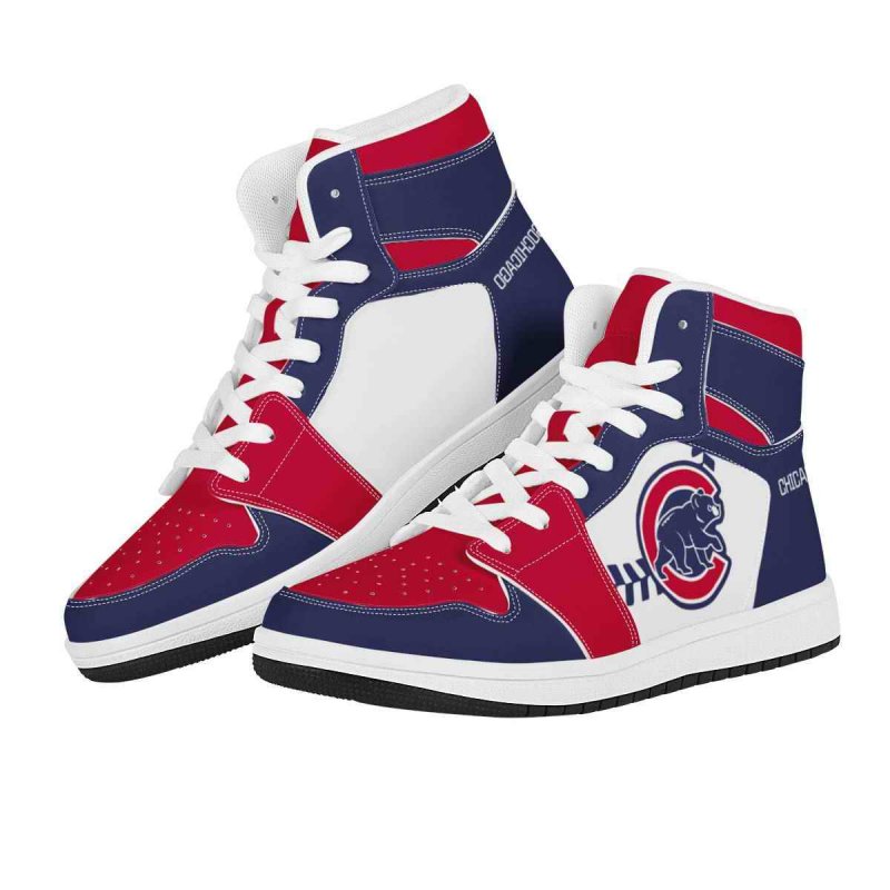 Men's Chicago Cubs High Top Leather AJ1 Sneakers 002