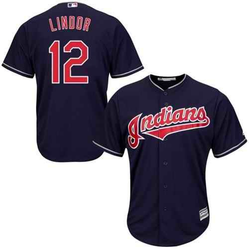 Indians #12 Francisco Lindor Navy Blue Alternate Stitched Youth MLB Jersey