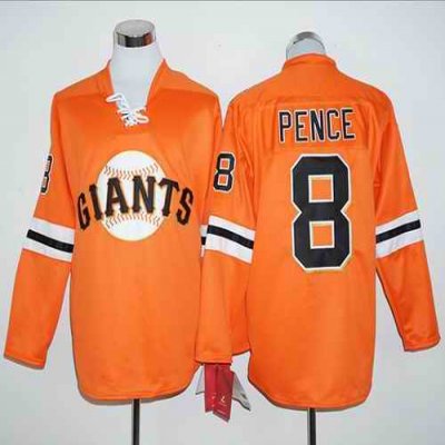 Giants #8 Hunter Pence Orange Long Sleeve Stitched MLB Jersey