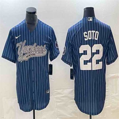 Men's New York Yankees #22 Juan Soto Navy Cool Base Stitched Baseball Jersey