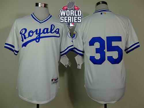 Royals #35 Eric Hosmer White 1974 Turn Back The Clock W/2015 World Series Patch Stitched MLB Jersey