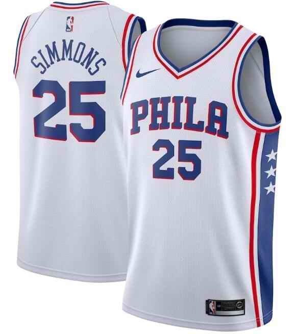 Men's Philadelphia 76ers #25 Ben Simmons White Association Edition Stitched Swingman Jersey