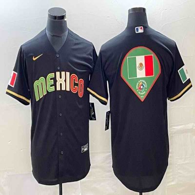 Men's Mexico Baseball Black 2023 World Baseball Classic Team Big Logo Stitched Jersey