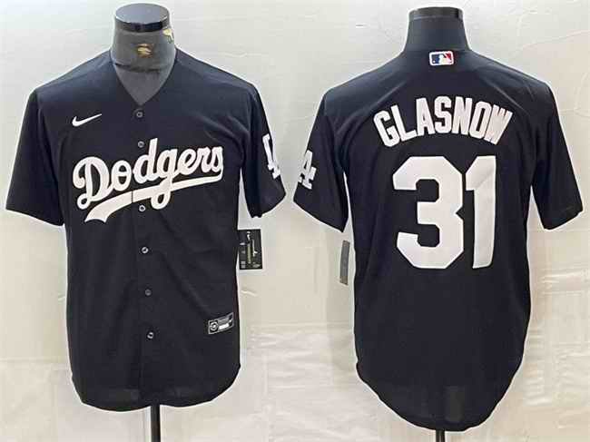 Men's Los Angeles Dodgers #31 Tyler Glasnow Black Cool Base Stitched Baseball Jersey