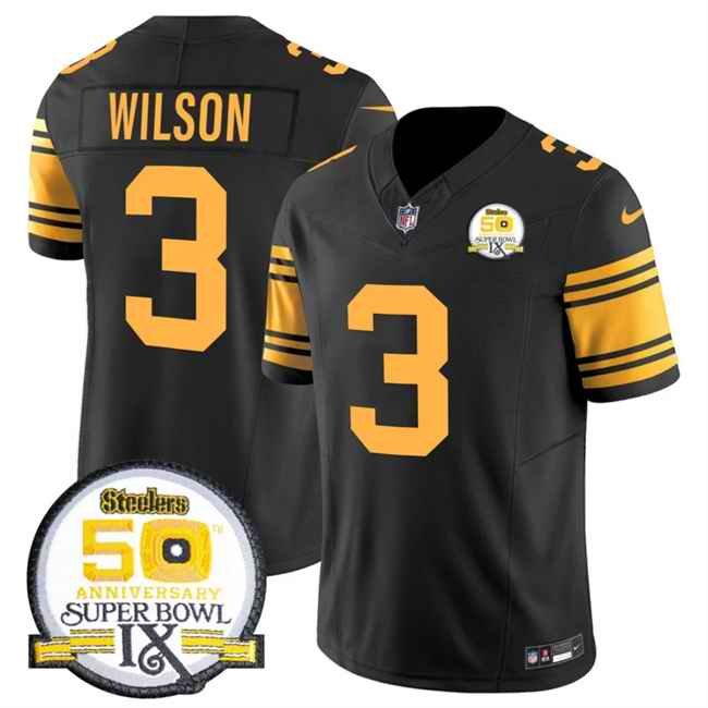 Men's Pittsburgh Steelers #3 Russell Wilson Black 2024 F.U.S.E. 50th Anniversary Of Super Bowl IX Color Rush Limited Stitched Jersey