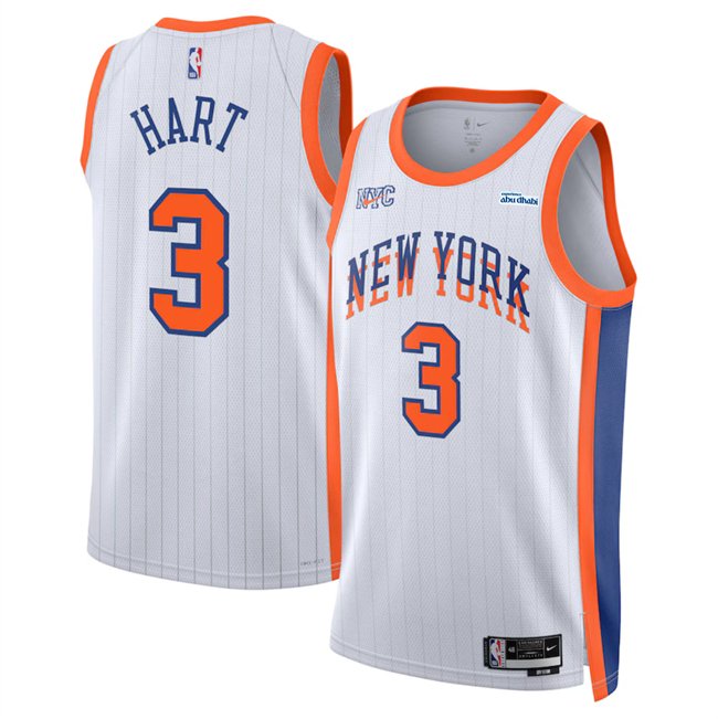 Men's New Yok Knicks #3 Josh Hart  White 2024-25 City Edition Stitched Basketball Jersey