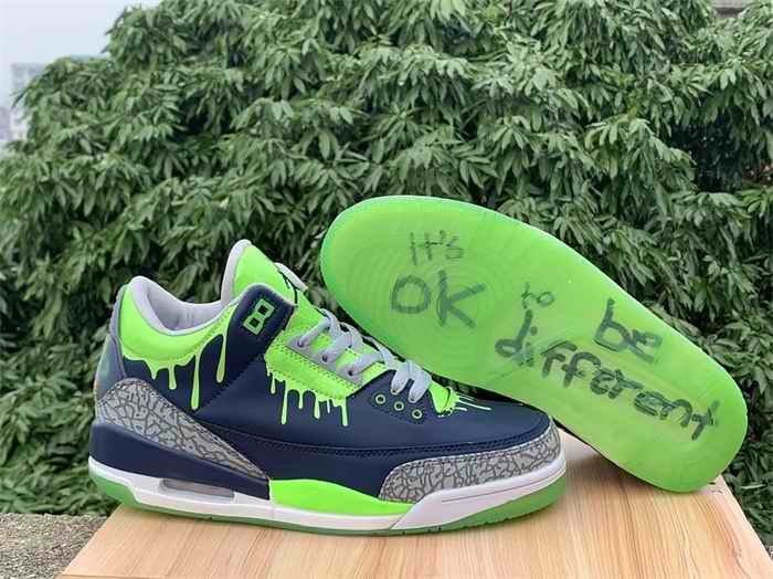 Men's Running weapon Air Jordan 3 Navy/Green Shoes 0110