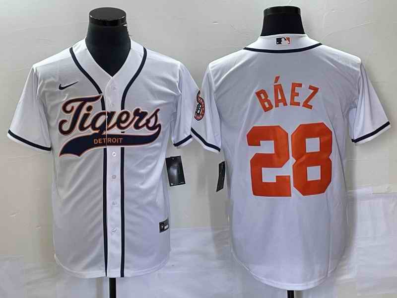 Men's Detroit Tigers #28 Javier B'ez White Cool Base Stitched Baseball Jersey