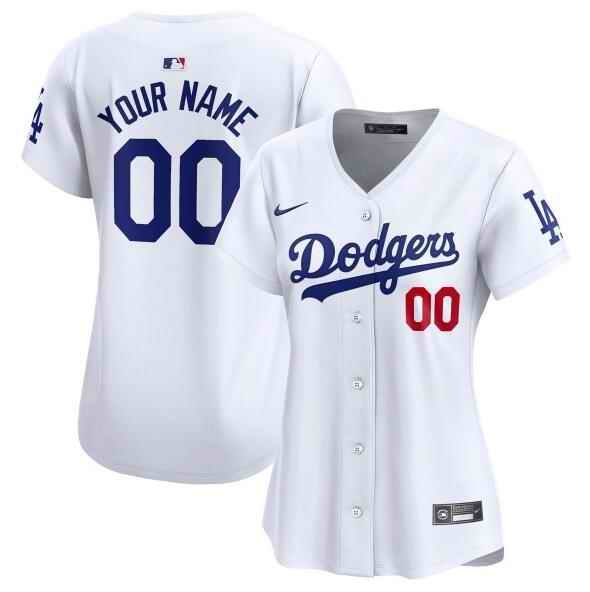 Women's Los Angeles Dodgers Customized White Home Limited Stitched Baseball Jersey(Run Small)