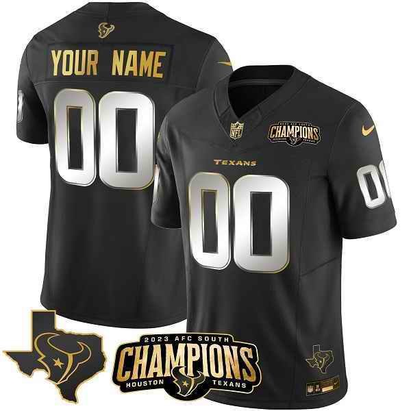 Men's Houston Texans Active Player Custom Black Golden 2023 F.U.S.E. AFC South Champions Patch And Team Logo Patch Limited Stitched Football Jersey