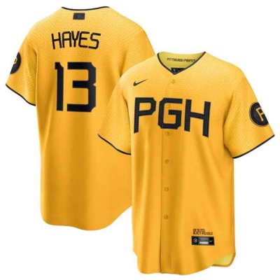 Men's Pittsburgh Pirates #13 Ke'Bryan Hayes Gold 2023 City Connect Stitched Jersey