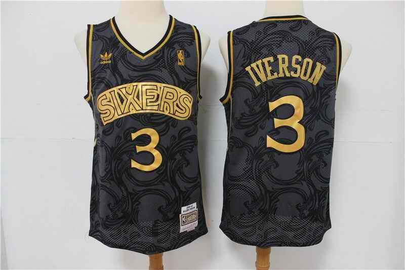 Men's Philadelphia 76ers #3 Allen Iverson Black Stitched NBA Jersey