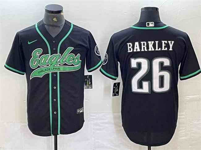 Men's Philadelphia Eagles #26 Saquon Barkley Black Cool Base Stitched Baseball Jersey