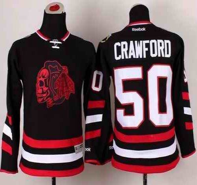 Blackhawks #50 Corey Crawford Black(Red Skull) 2014 Stadium Series Stitched Youth NHL Jersey