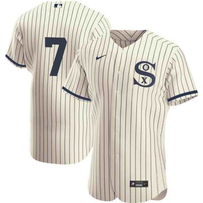 Men's Chicago White Sox #7 Tim Anderson 2021 Cream/Navy Field of Dreams Flex Base Stitched Jersey