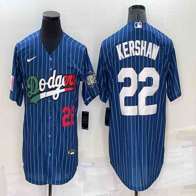 Men's Los Angeles Dodgers #22 Clayton Kershaw Navy Mexico World Series Cool Base Stitched Baseball Jersey