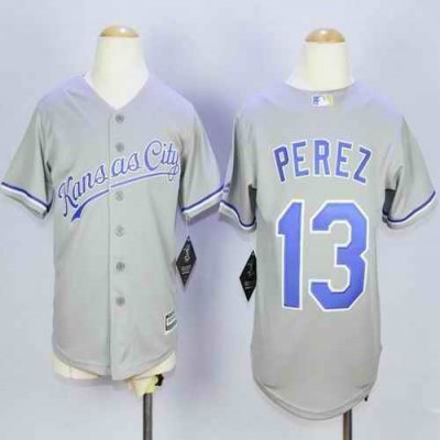 Royals #13 Salvador Perez Grey Cool Base Stitched Youth MLB Jersey