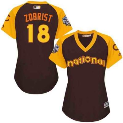 Cubs #18 Ben Zobrist Brown 2016 All-Star National League Women's Stitched MLB Jersey