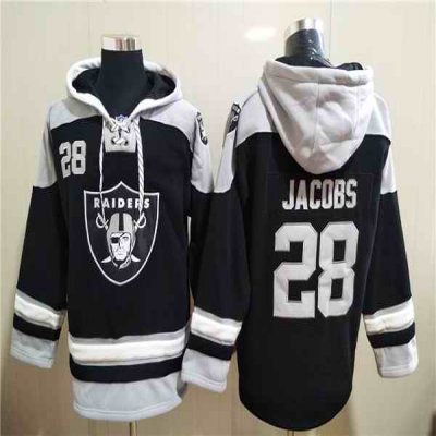 Men's Las Vegas Raiders #28 Josh Jacobs Black Ageless Must-Have Lace-Up Pullover Hoodie