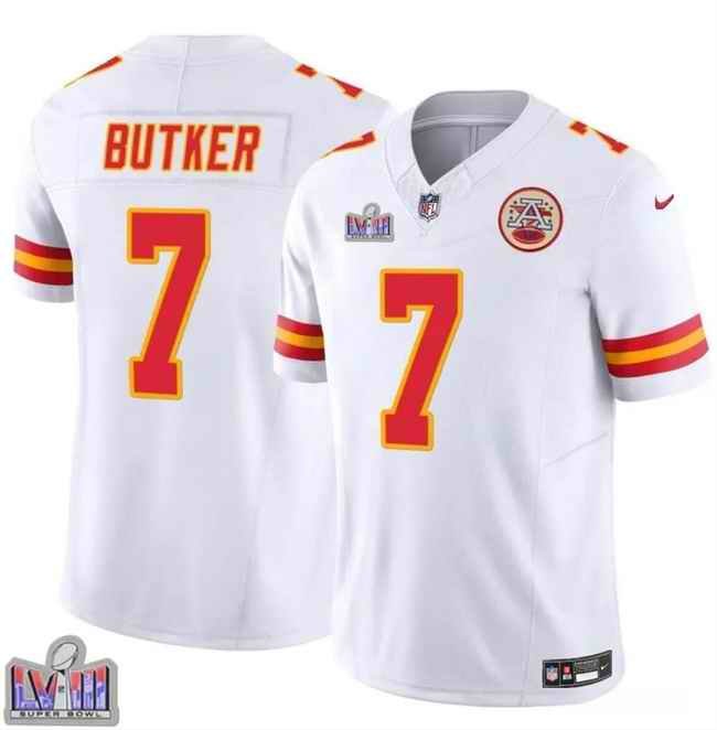 Men's Kansas City Chiefs #7 Harrison Butker White F.U.S.E. Super Bowl LVIII Patch Vapor Untouchable Limited Stitched Football Jersey