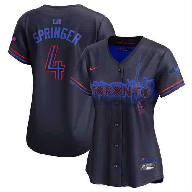 Women's Toronto Blue Jays #4 George Springer Navy 2024 City Connect Limited Stitched Baseball Jersey(Run Small)