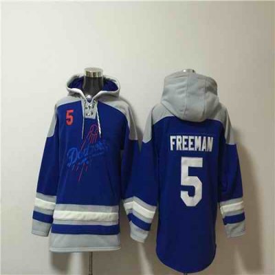 Men's Los Angeles Dodgers #5 Freddie Freeman Blue Ageless Must-Have Lace-Up Pullover Hoodie