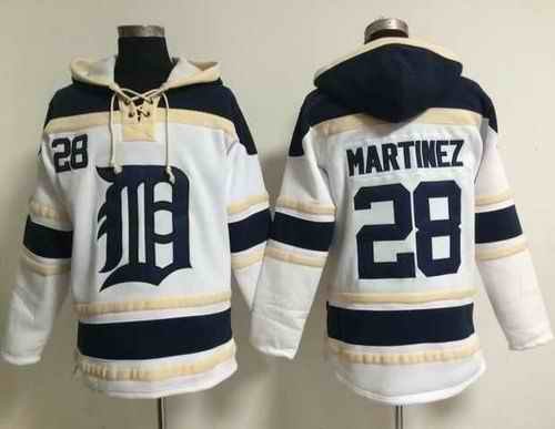 Tigers #28 J. D. Martinez White Sawyer Hooded Sweatshirt MLB Hoodie