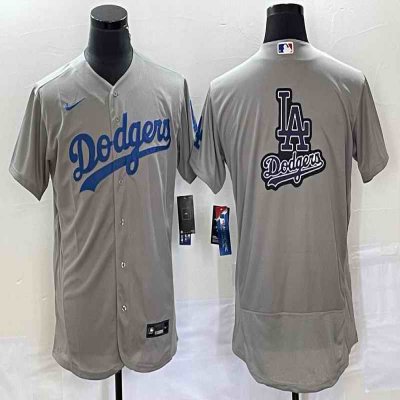 Men's Los Angeles Dodgers Grey Team Big Logo Flex Base Stitched Baseball Jersey