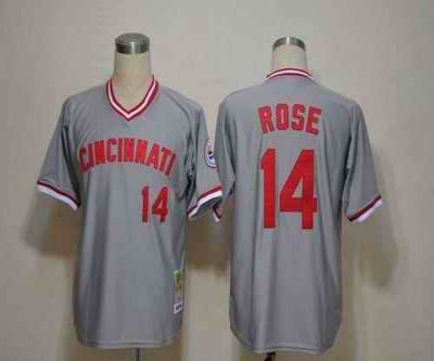 Mitchell And Ness Reds #14 Pete Rose Grey Throwback Stitched MLB Jersey