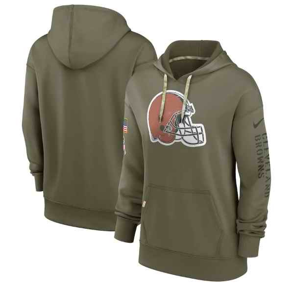 Women's Cleveland Browns 2022 Olive Salute to Service Therma Performance Pullover Hoodie(Run Small)