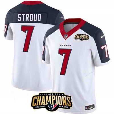 Men's Houston Texans #7 C.J. Stroud White/Navy 2023 F.U.S.E. AFC South Champions Patch Limited Stitched Football Jersey