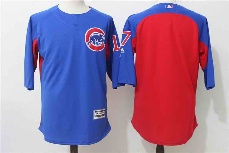 Men's Chicago Cubs #17 Kris Bryant Blue/Red Authentic Collection On-Field 3/4 Sleeve Batting Practice Stitched MLB Jersey