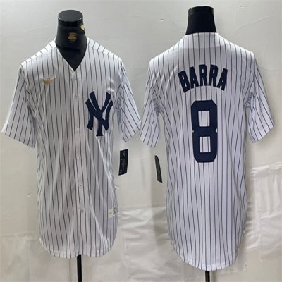 Men's New York Yankees #8 Barra White Cool Base Stitched Baseball Jersey