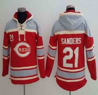 Reds #21 Reggie Sanders Red Sawyer Hooded Sweatshirt MLB Hoodie