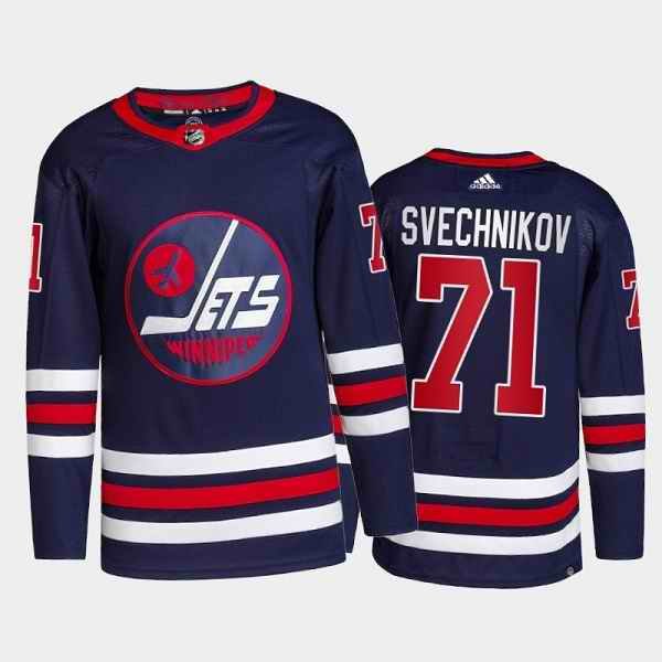 Men's Winnipeg Jets #71 Evgeny Svechnikov 2021/22 Navy Stitched Jersey