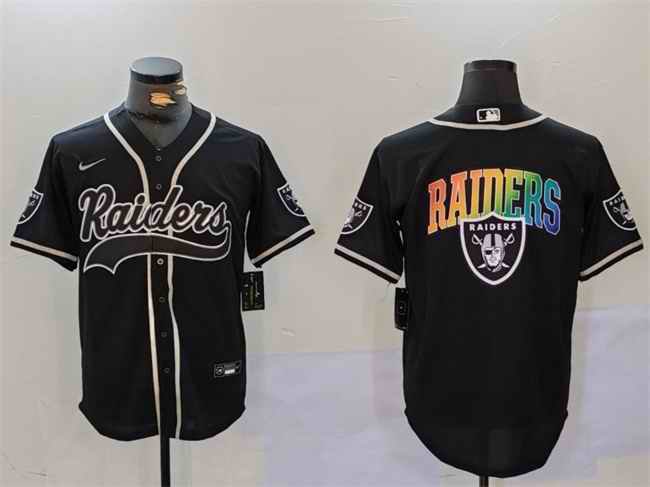 Men's Las Vegas Raiders Black Team Big Logo With Patch Cool Base Stitched Baseball Jersey