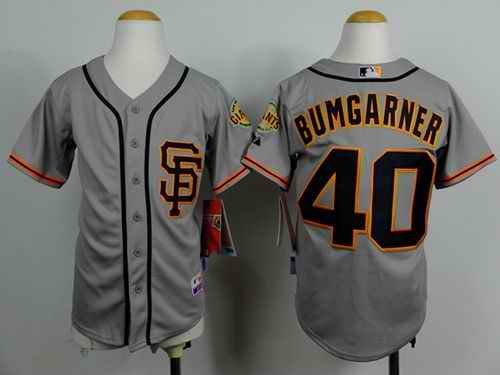 Giants #40 Madison Bumgarner Grey Road 2 Cool Base Stitched Youth MLB Jersey