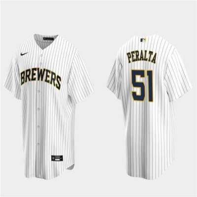 Men's Milwaukee Brewers #51 Freddy Peralta White Cool Base Stitched Jersey