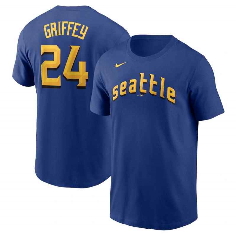 Men's Seattle Mariners #24  Ken Griffey Jr. Royal 2023 City Connect Name & Number T-Shirt