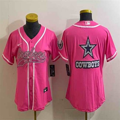 Youth Dallas Cowboys Pink Team Big Logo With Patch Cool Base Stitched Baseball Jersey