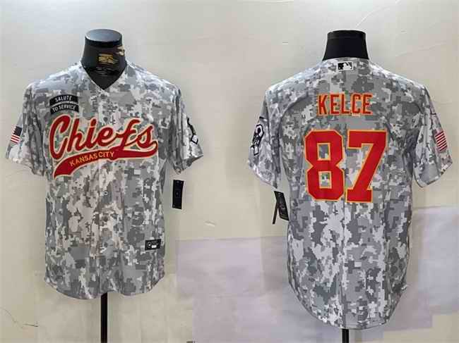 Men's Kansas City Chiefs #87 Travis Kelce 2024 Arctic Camo Salute to Service Stitched Baseball Jersey