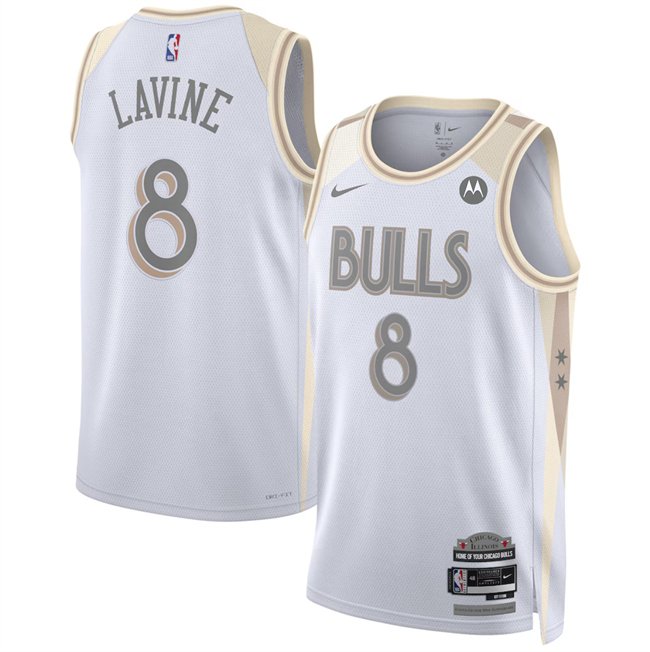 Men's Chicago Bulls #8 Zach LaVine White 202/25 City Edition Stitched Basketball Jersey