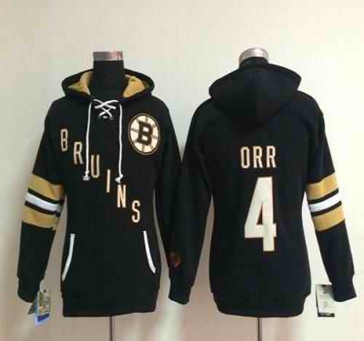 Boston Bruins #4 Bobby Orr Black Women's Old Time Heidi NHL Hoodie