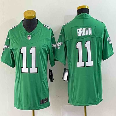 Women's Philadelphia Eagles #11 A. J. Brown Green 2023 F.U.S.E. Stitched Football Jersey(Run Small)