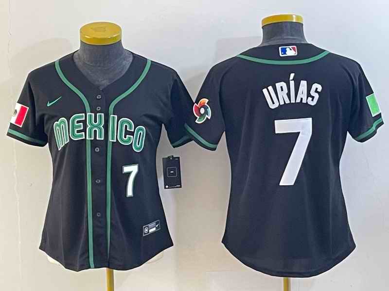 Youth Mexico Baseball #7 Julio Ur'as 2023 Black World Baseball Classic With Patch Stitched Jersey