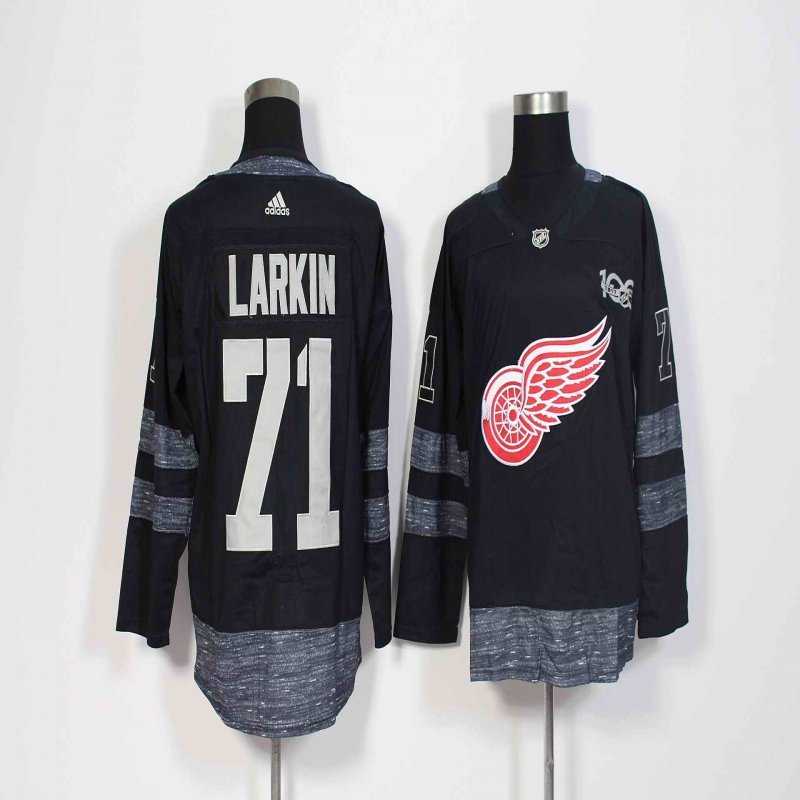 Men's Adidas Detroit Red Wings #71 Dylan Larkin Black 1917-2017 100th Anniversary Stitched NHL Jersey