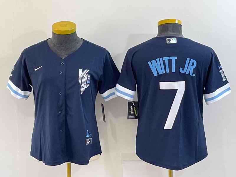 Women's Kansas City Royals #7 Bobby Witt Jr. 2022 Navy City Connect Cool Base Stitched Jersey(Run Small)