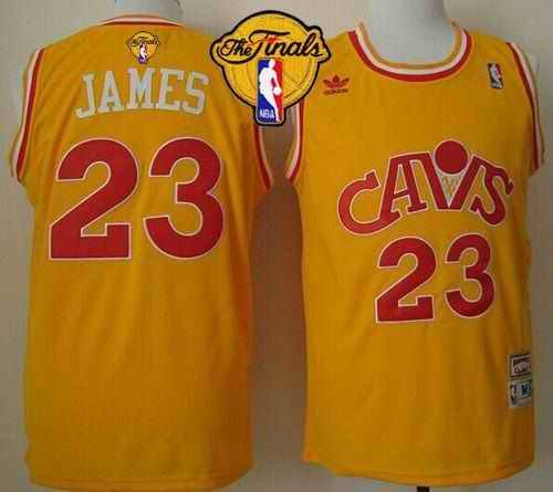 Cavaliers #23 LeBron James Yellow CAVS Throwback The Finals Patch Stitched NBA Jersey